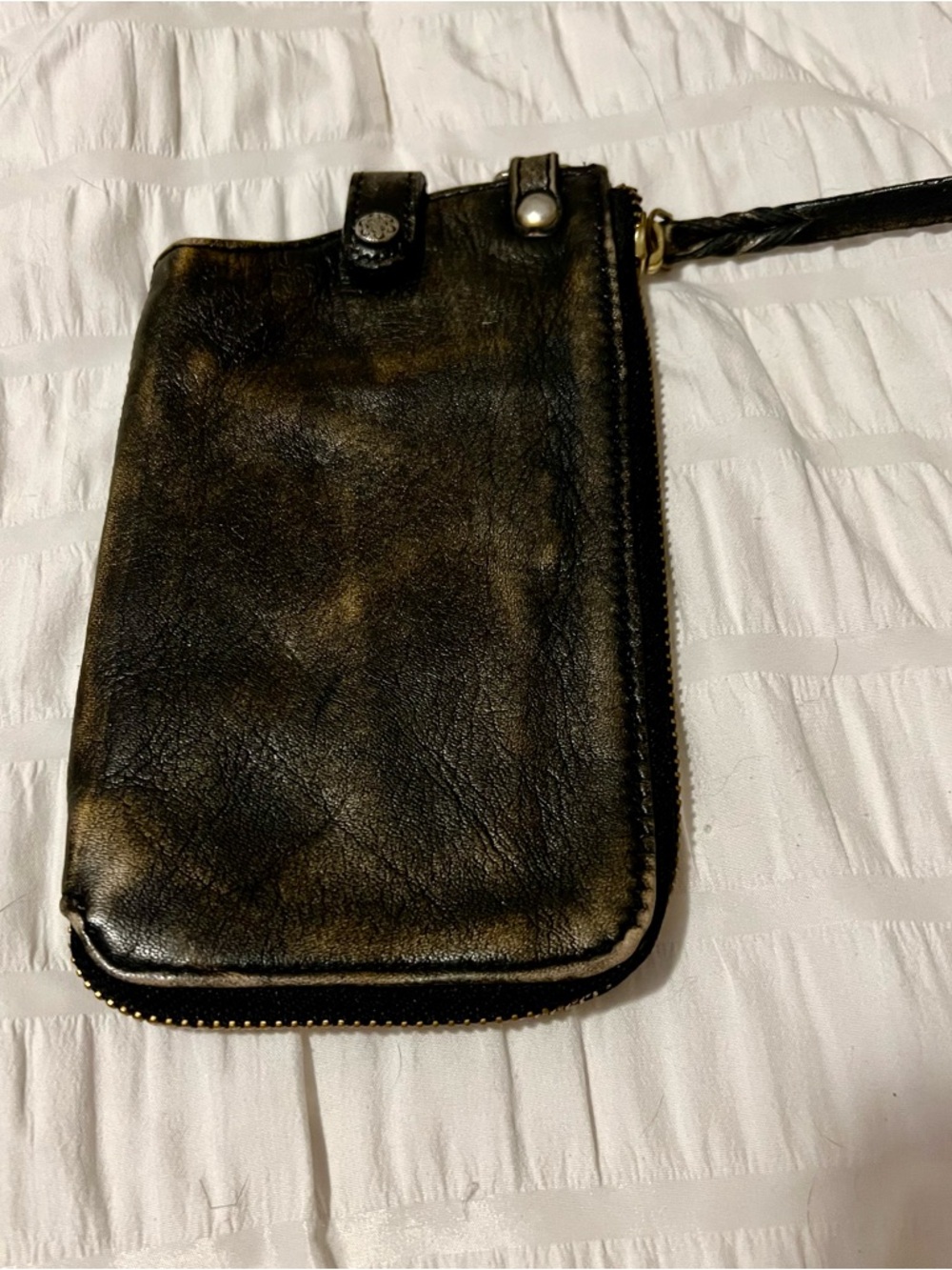 Free People Black with Brown Distressed Leather Wristlet